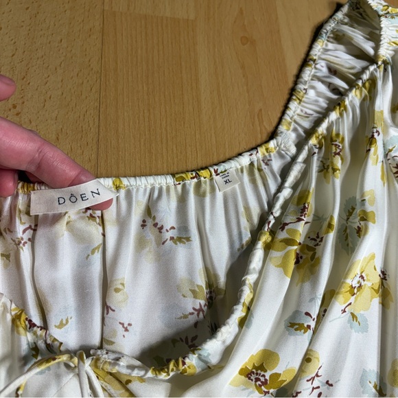 Doen Sera Gold Floral Silk Blend Babydoll Mini Dress Coquette Romantic - Picture 9 of 13